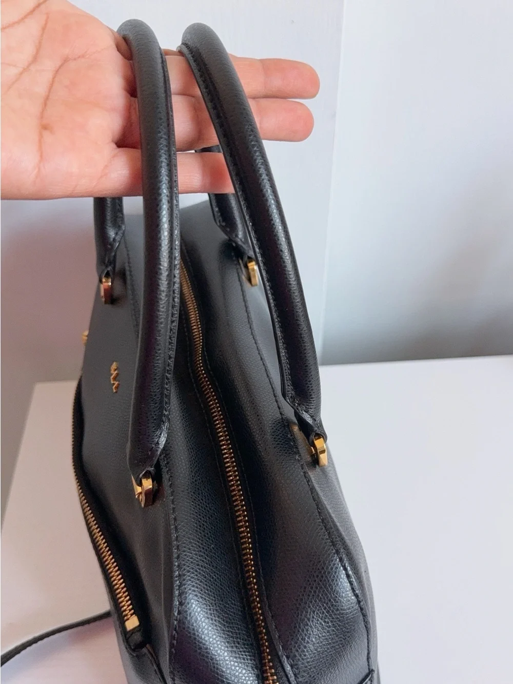 LRL Lauren Ralph Lauren Sabine Black Leather Satchel Purse